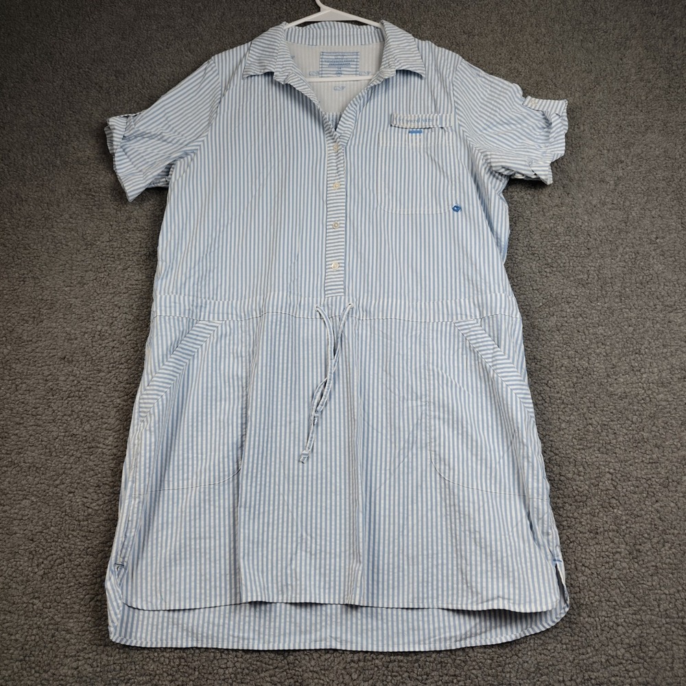 Vineyard Vines Shirt Dress Sz 14 Performance Seersucker Stripe Blue Stretch